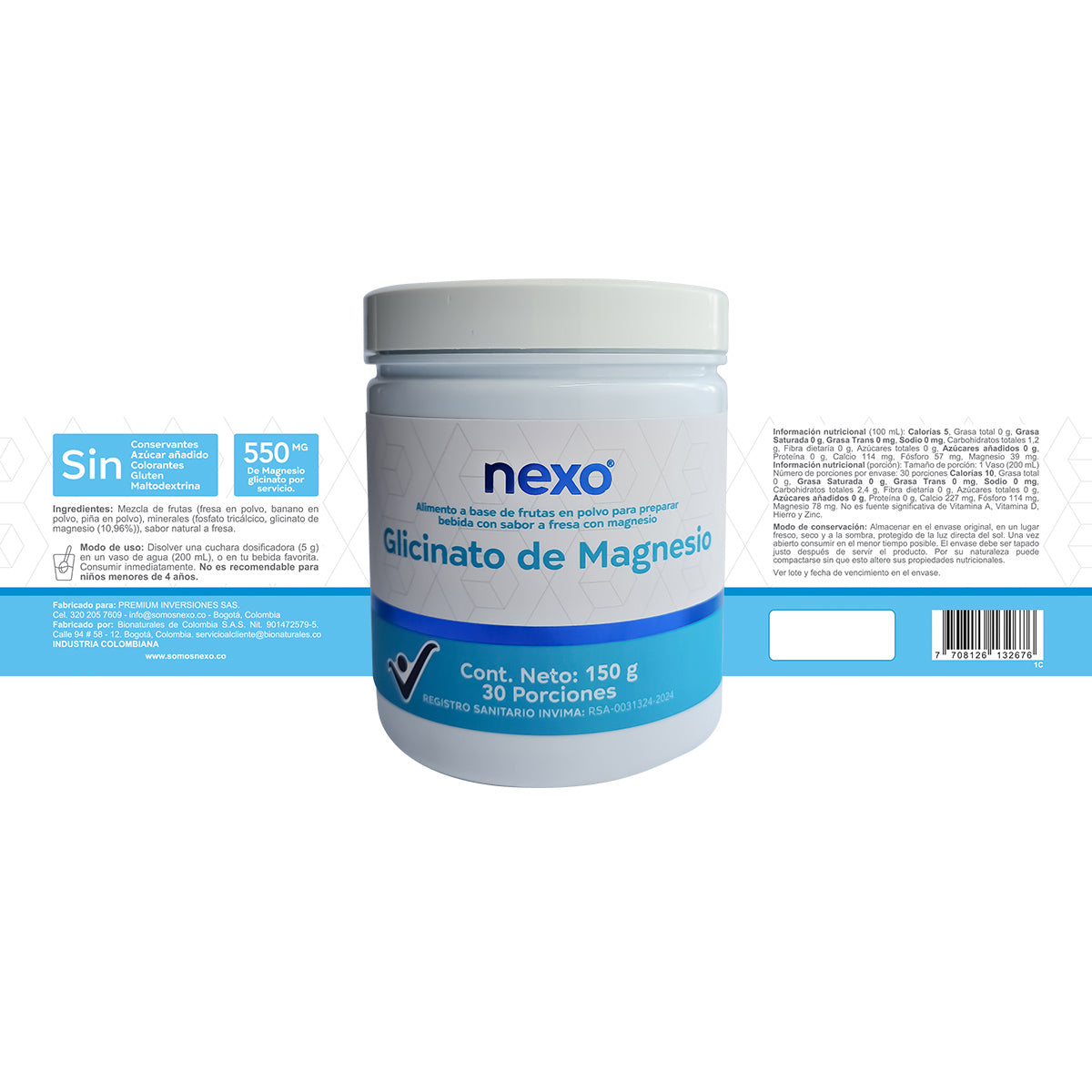 Glicinato de magnesio en polvo 150g nexo